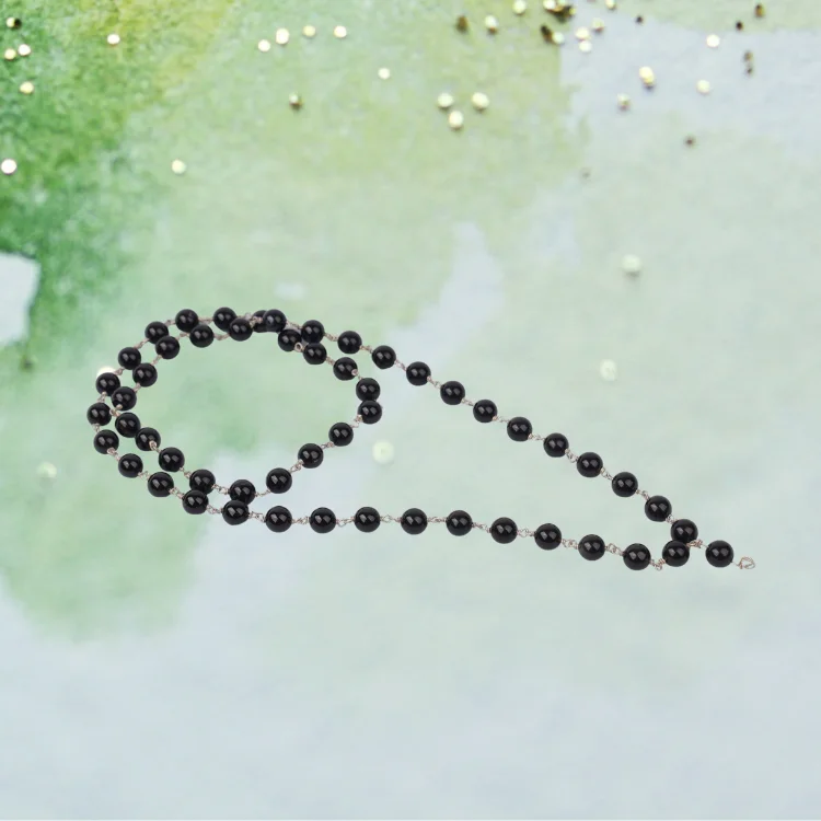 Natural Black Agate silver Mala 